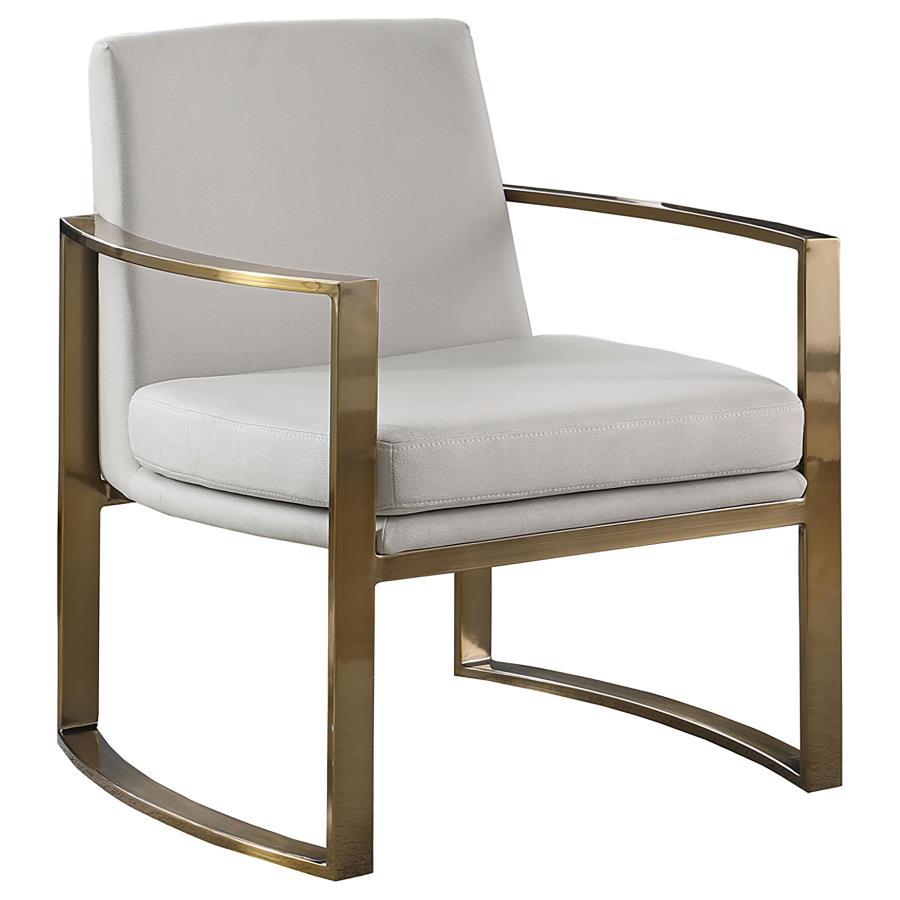 Cory - Upholstered Arched Arm Accent Chair – Modern Leatherette Chair with Padded Cushioning, Brushed Bronze Accents, and Stylish Living Room Seating