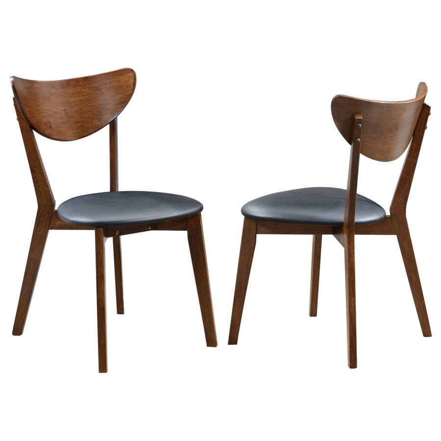 Jedda Wood Dining Side Chair Set of 2 in Dark Walnut and Black, Modern Cushioned Leatherette Seating with Curved Back and Sturdy Wide-Angled Legs