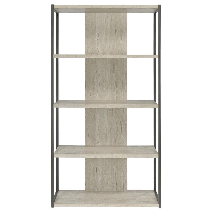 Loomis 72" 4-Shelf Bookshelf – Contemporary Whitewashed Gray Finish with Bold Frame, Open Storage for Books, Decor, and Home Accessories