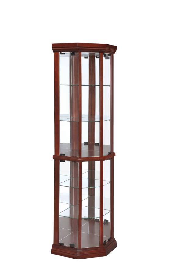 Appledale 6-Shelf Corner Curio Display Cabinet – Medium Brown Finish, Glass Shelves for Collectibles, Knickknacks, and Decorative Items