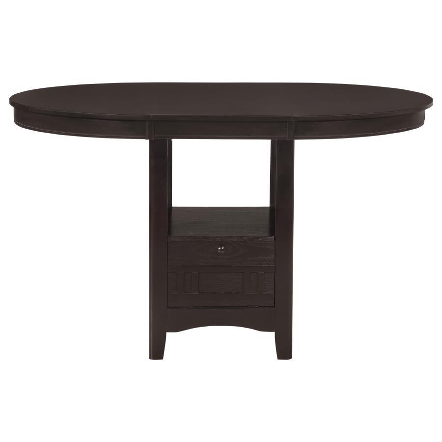 Lavon Oval Extension Counter Dining Table – Espresso Wood Table with 18" Leaf, Storage Base & Shelf for Glassware, Perfect for Modern Entertaining