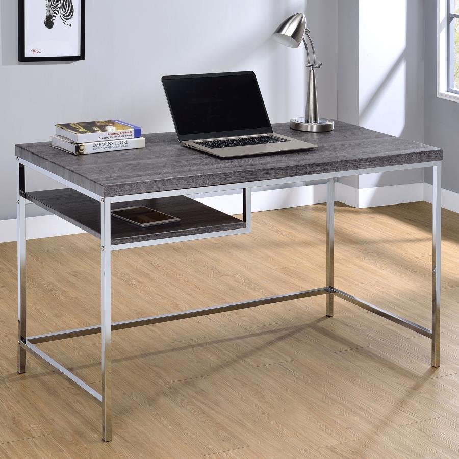 Kravitz 47" 1-Shelf Writing Desk in Weathered Gray with Slim Steel Frame – Modern Compact Home Office or Bedroom Workstation