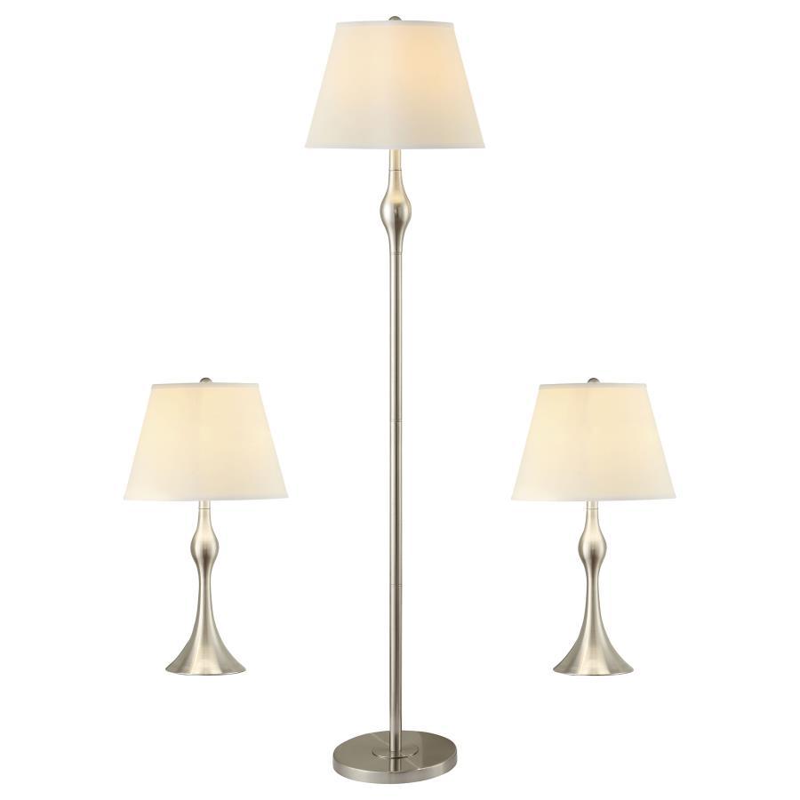 Griffin 3-Piece Floor and Table Lamp Set Brushed Nickel – Modern Empire Shade Lighting for Bedroom, Living Room, or Home Office