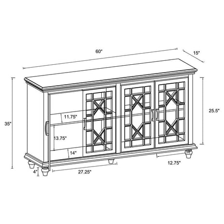 Kovu 4-Door Wood Lattice Storage Accent Cabinet in Black – Decorative Overlay Doors, Spacious Interior Shelves, Stylish Living Room or Den Furniture