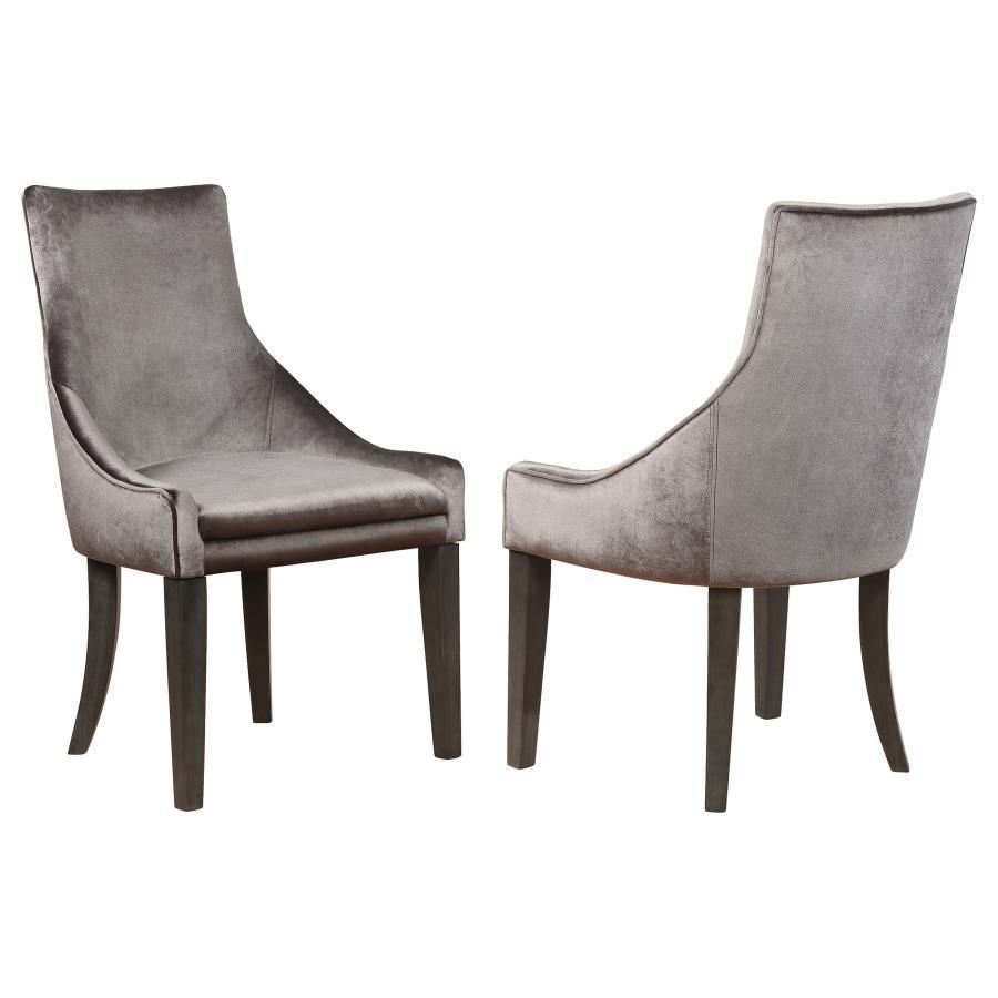 Phelps Velvet Upholstered Dining Side Chair Set of 2 – Gray Fabric with Dark Charcoal Wood Legs, Padded Seat, Sloped Molded Base, Transitional Elegance