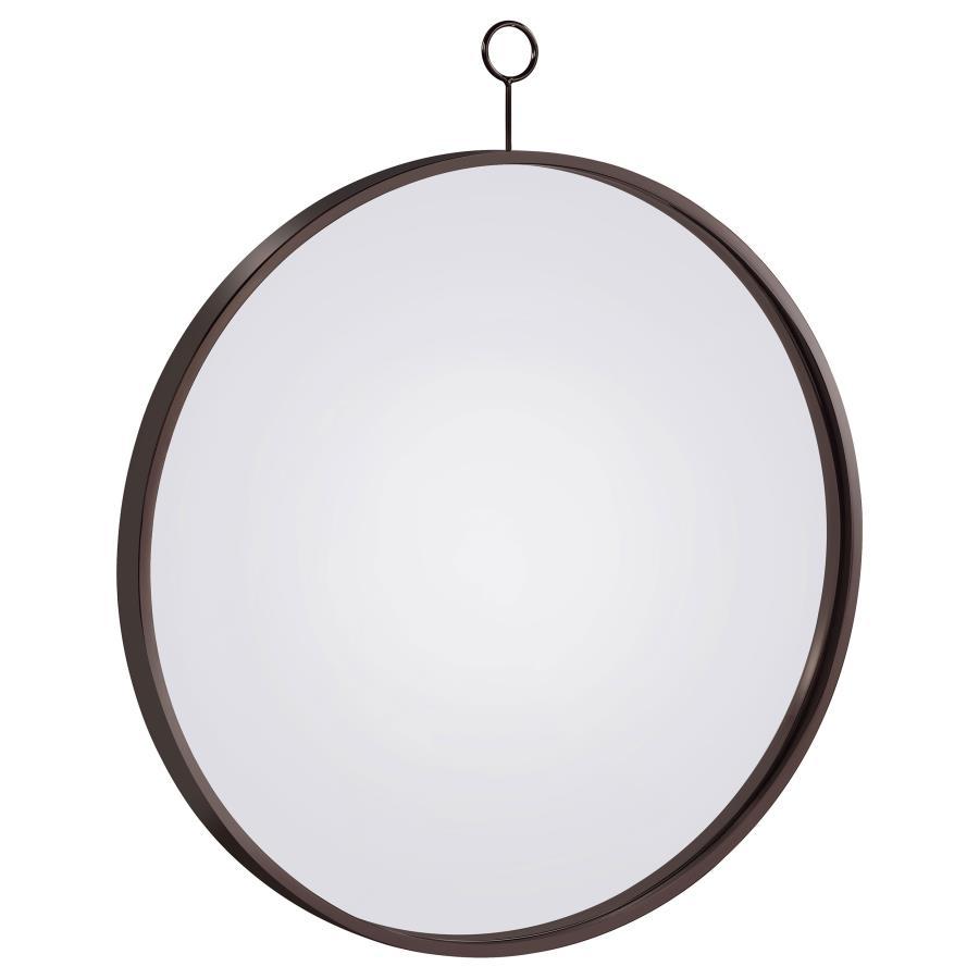 Gwyneth Round Wall Mirror in Black Nickel – Industrial Farmhouse Accent Mirror with Slim Metal Frame & Loop Hanger for Entryway or Bathroom