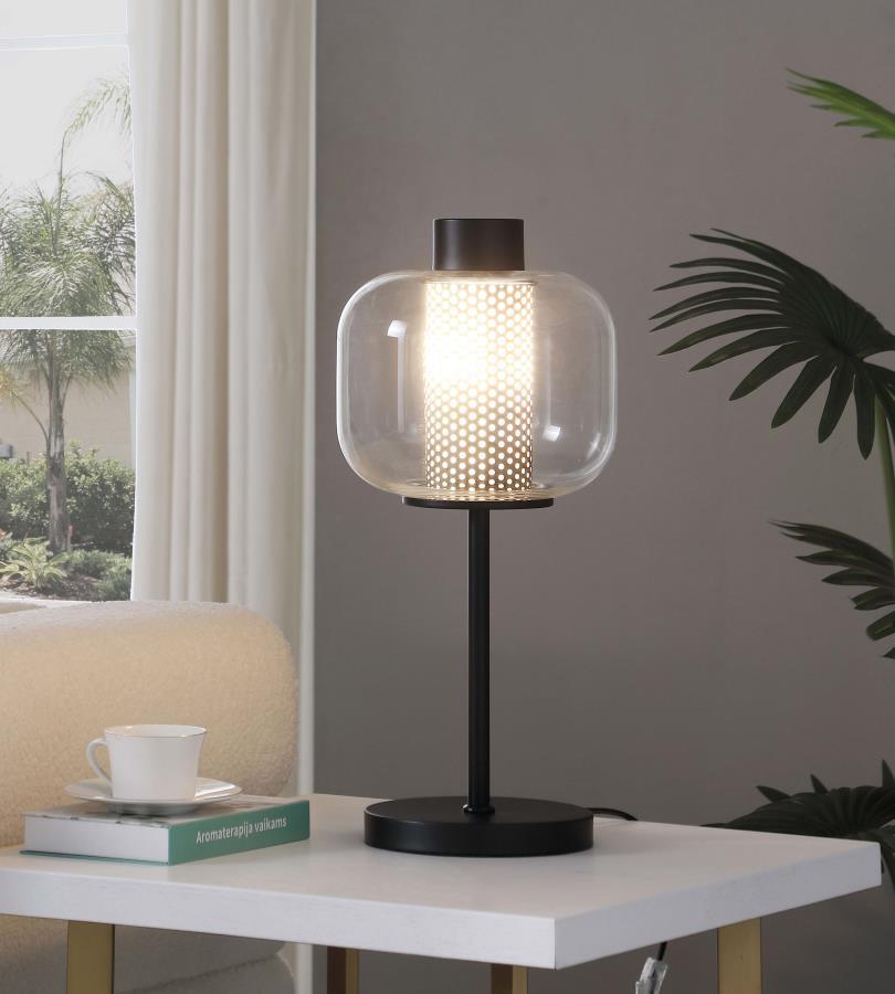Ingrid Glass Shade Bedside Table Lamp in Black – Modern Industrial Design with Clear Glass Shade and LED Bulb for Bedroom or Living Room Lighting