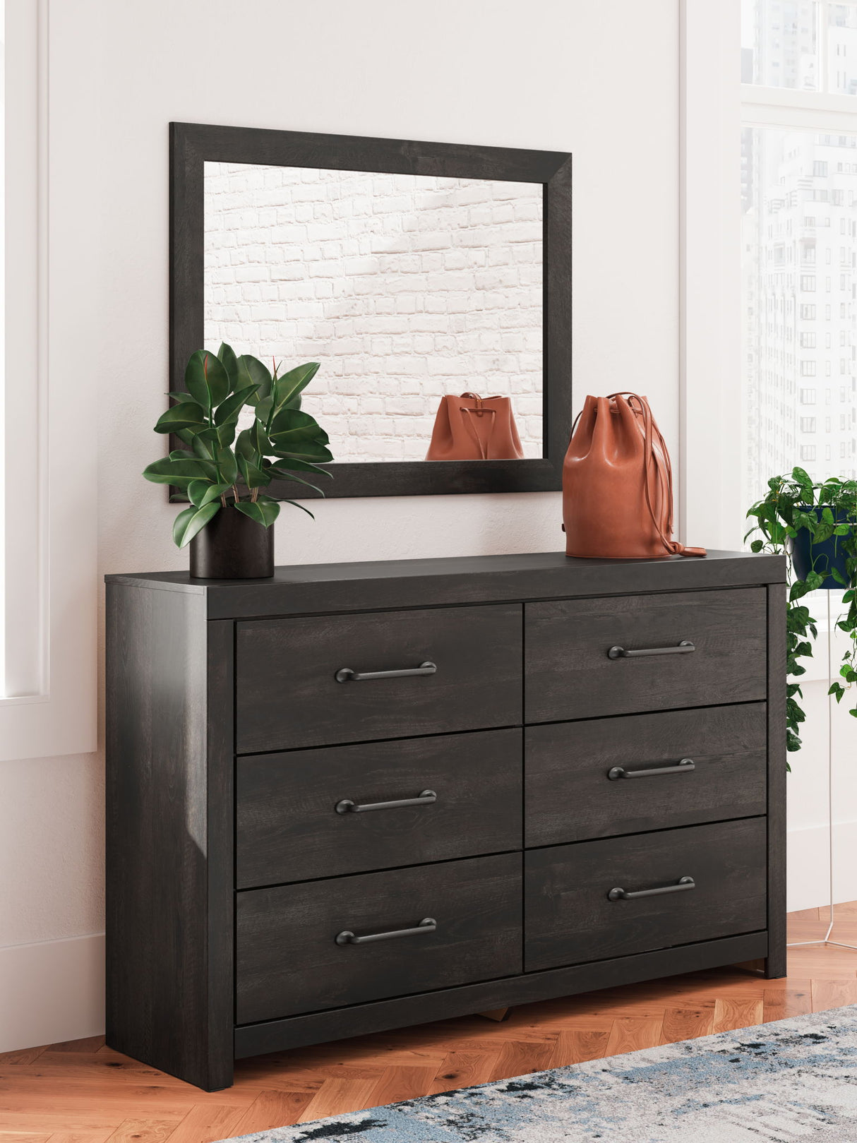 Hollivern - Dresser And Mirror - Dark Gray