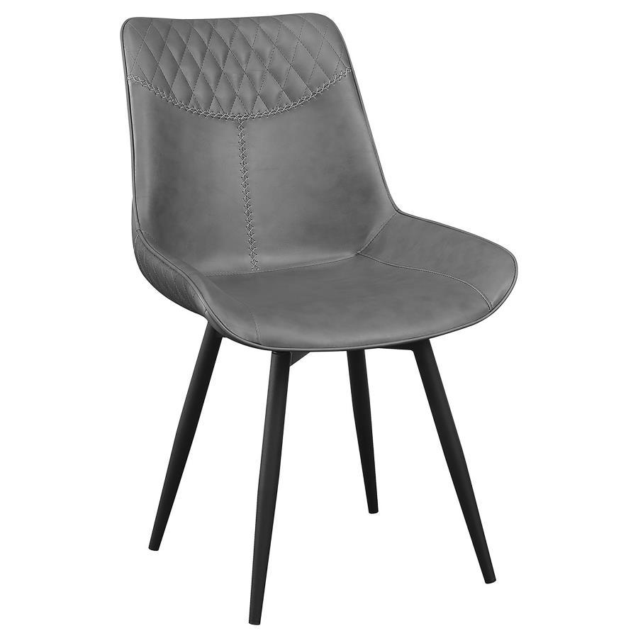 Brassie Upholstered Swivel Dining Side Chair Set of 2 – Gray Fabric with Plush Scooped Seat, Quilted Backrest, Cross-Stitched Details, Mid-Century Modern Style
