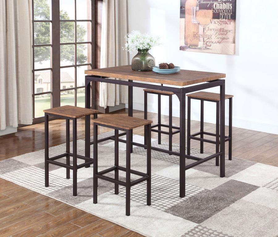 Santana 5-Piece Pub Height Bar Table Set – Weathered Chestnut Wood Tops, Dark Metal Frame, Industrial Modern Design, 83.93 lb