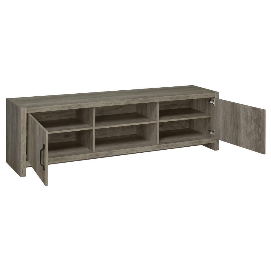 Burke 2-Door Engineered Wood TV Stand - Gray Driftwood Finish, Modern Entertainment Console with Open Shelves, Side Cabinets, Durable and Stylish