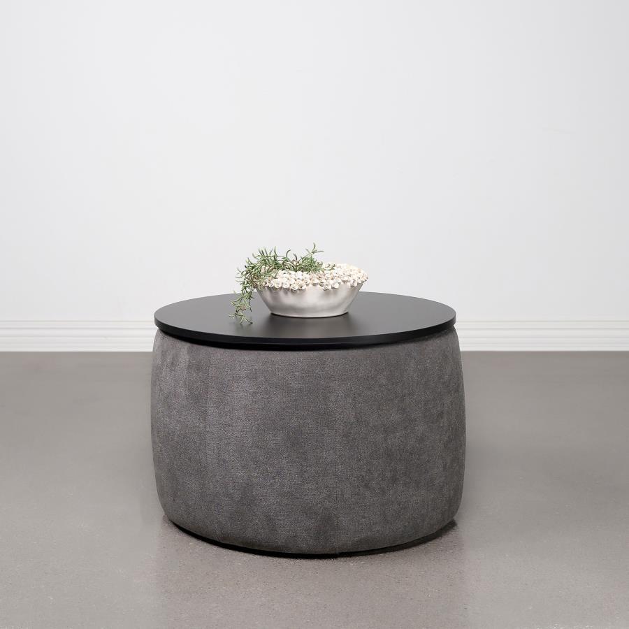 Tesoro Round Upholstered Lift Top Storage Ottoman – Gray Chenille Padded Seat with Hidden Storage, Modern Accent Footrest for Living Room