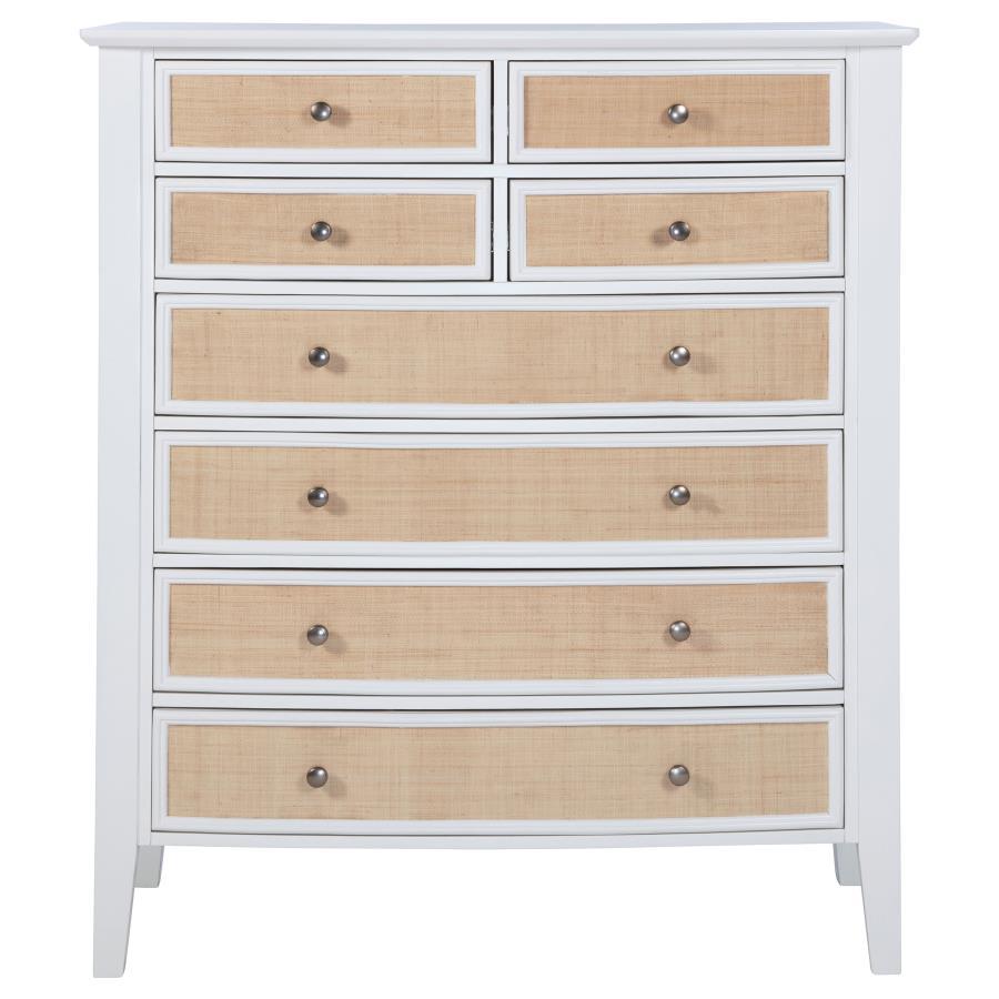 Bexhill 8-Drawer Chest of Drawers in White with Coastal Rattan Accents – Stylish Storage Solution for Bedroom Organization and Home Décor