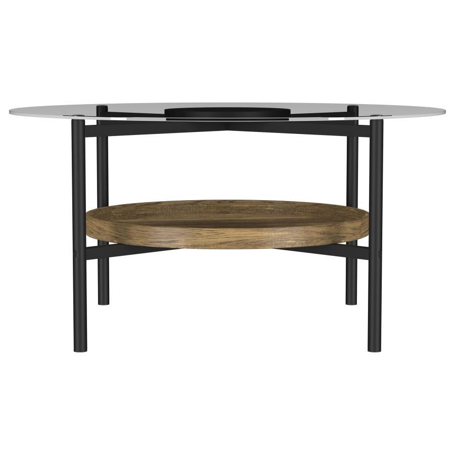 Delfin - Round Glass Top Coffee Table - Black And Brown