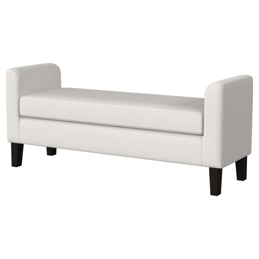 Rex Fabric Upholstered Accent Bench with Armrests – Modern Vanilla Seating with Soft Cushion, Backless Design, Wooden Legs, Contemporary Entryway or Bedroom Bench