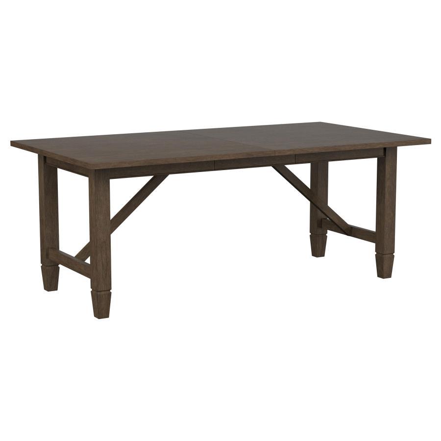Matisse Rectangular Wood Dining Table – Dark Brown Finish, Modern Farmhouse Design with Recessed Apron, Diagonal Braces & 18-Inch Leaf Extension