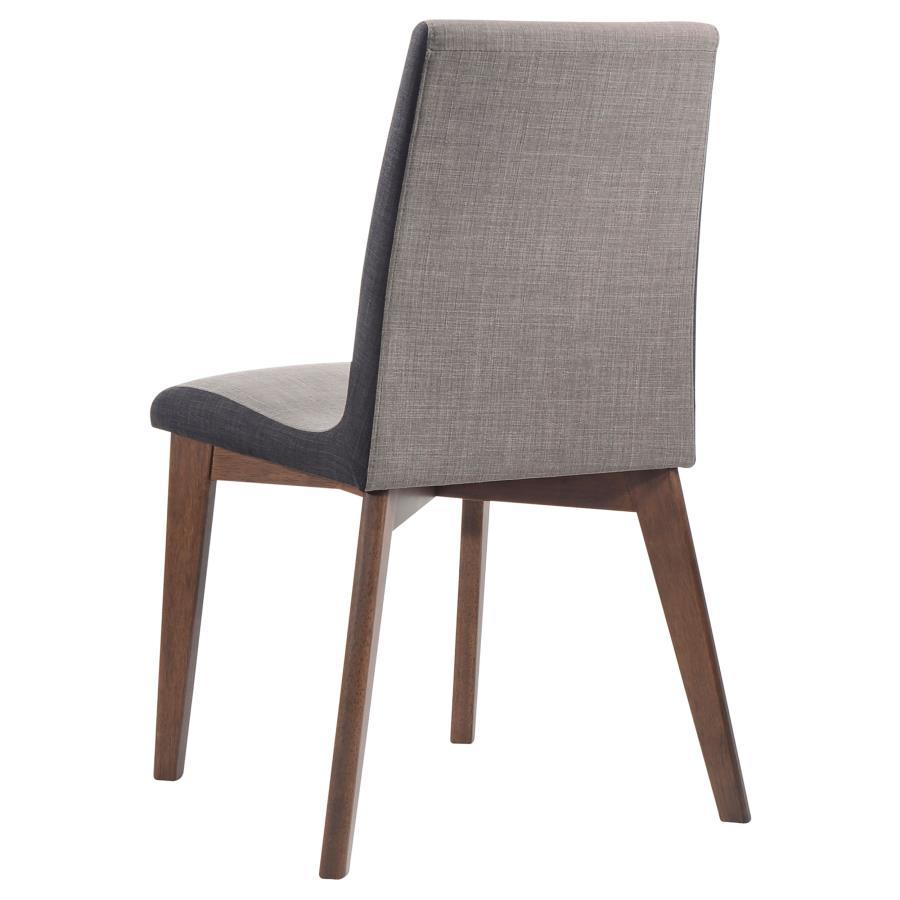 Redbridge Upholstered Dining Side Chairs (Set of 2) – Natural Walnut Legs, Grey Fabric, Sleek Curves, Transitional Mid-Century Design