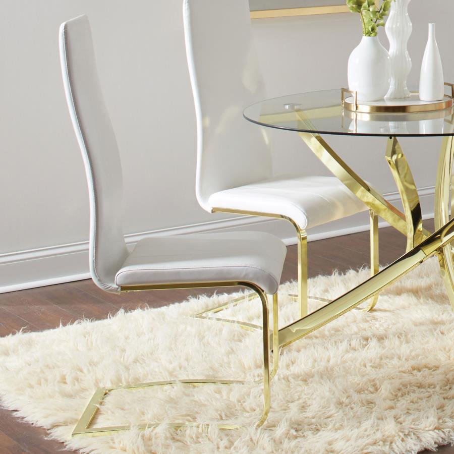 Montclair Upholstered Dining Side Chair (Set of 4) – Modern Floating Cantilever Design with White Faux Leather and Gold Metal Legs