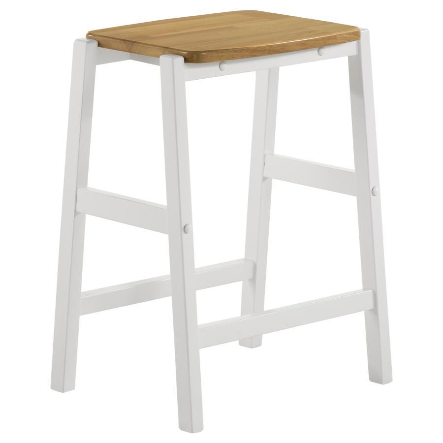 Edgeworth Backless Wood Counter Stool Set of 2 in White – Modern Farmhouse Design with Sawhorse Legs, Stretcher Footrest & Casual Seating
