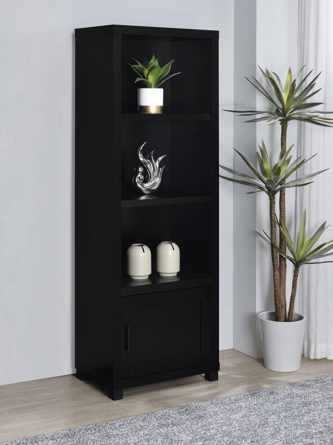 Jupiter 3-Shelf Engineered Wood Media Tower – Black, Single Door Cabinet, Minimalist Storage Bookcase, Contemporary Shelving Unit, 70.75"H
