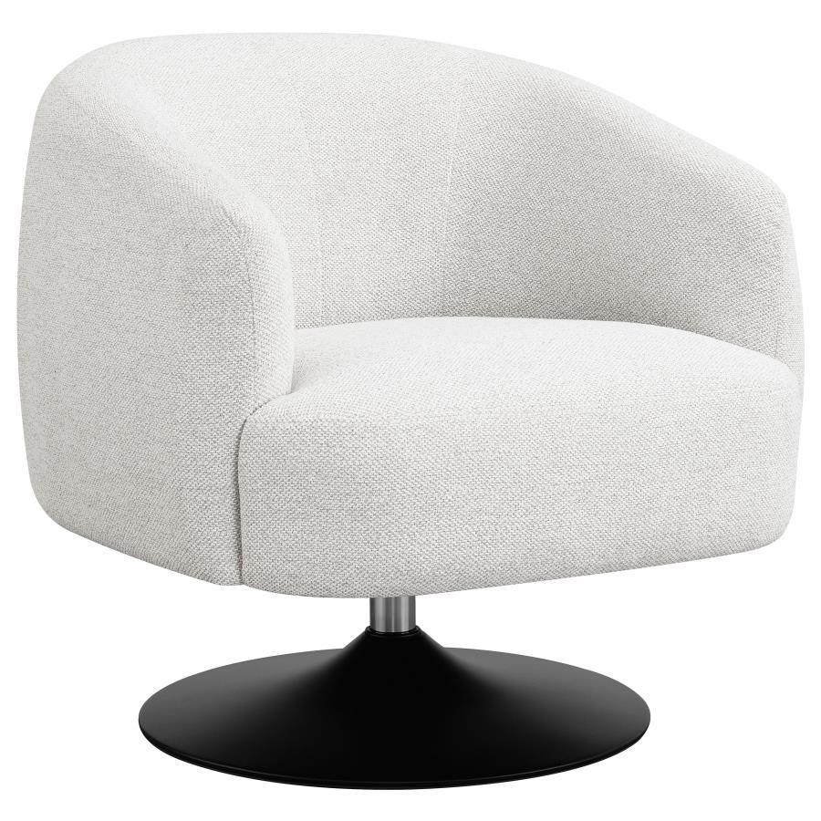 Dave Upholstered Barrel Back Swivel Club Chair – Beige Boucle Fabric Accent Chair with 360-Degree Swivel, Channel Tufting, Pedestal Base