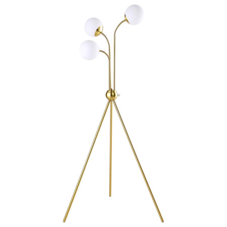 Miley Gold Spherical Bulb Tripod Tree Floor Lamp with 3 Milky White Globes, Mid-Century Modern Multi-Directional Lighting for Living Room or Bedroom