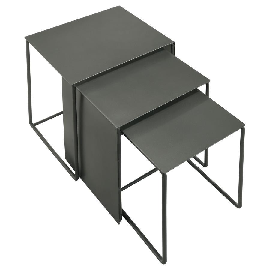 Imez 3-Piece Rectangular Metal Nesting Table Set in Gray – Industrial Modern Design with Sled-Style Base, Versatile Living Room Accent Tables