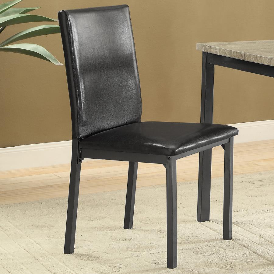 Garza Upholstered Dining Side Chairs (Set of 2) - Black Leatherette, Grey Metal Frame, Modern Minimalist Chairs for Kitchen or Dining Room