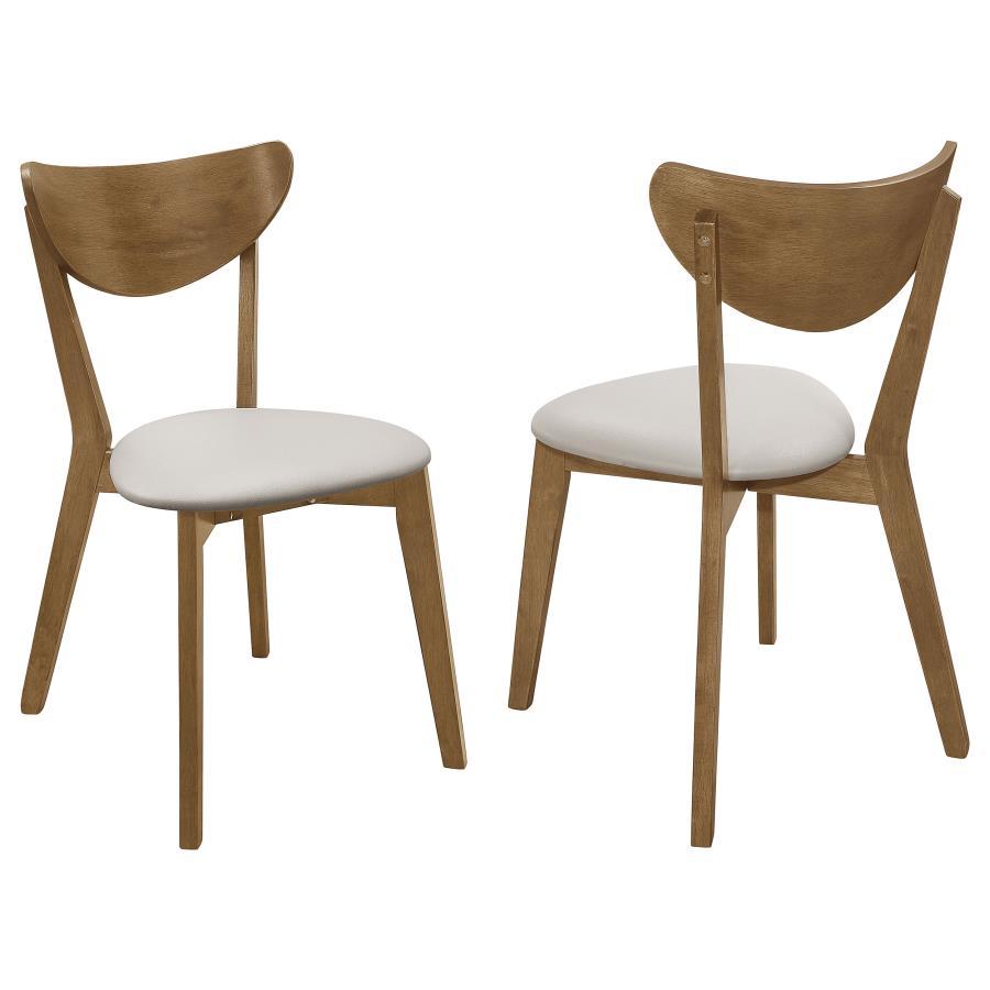 Kersey Curved Wood Dining Side Chair Set of 2 in Chestnut – Retro-Inspired Wooden Chairs with Cushioned Tan Leatherette Seat for Stylish Dining