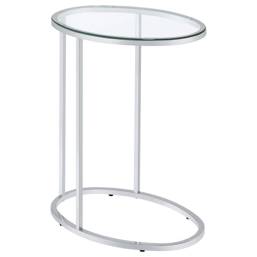 Kyle Oval Glass Top C-Shaped Sofa Side Table – Modern Chrome Accent Table, Sleek Durable Glass, Functional Sofa End Table for Living Room