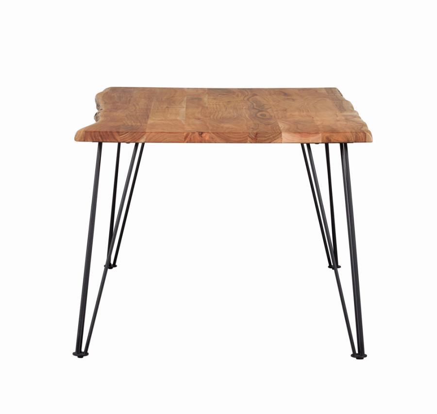 Sherman Live Edge Dining Table – Natural Acacia Wood with Distressed Finish, Industrial Gunmetal Hairpin Legs, Sleek Contemporary Design