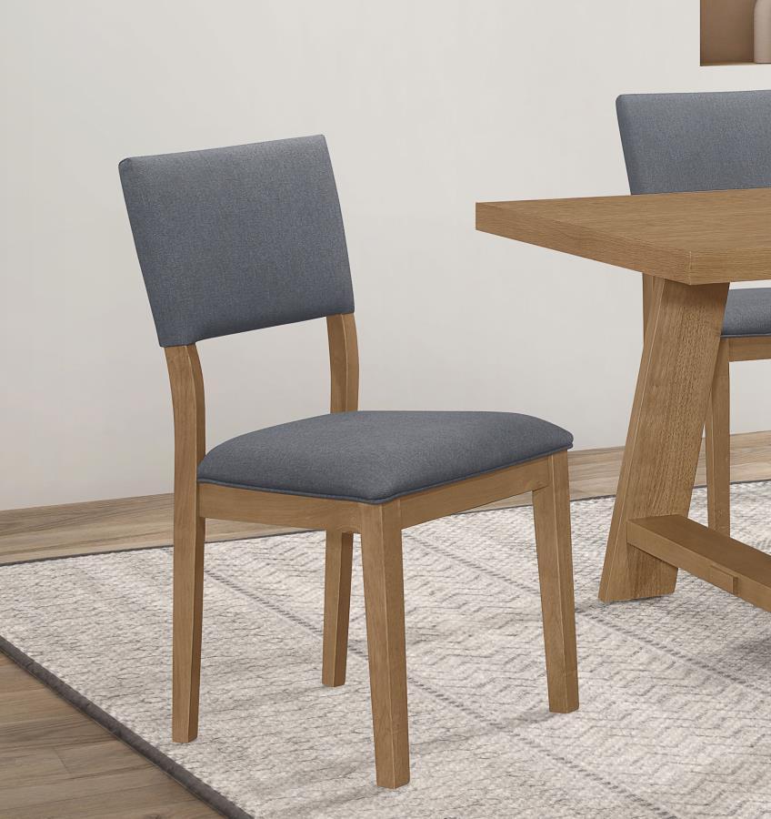 Sharon Fabric Upholstered Dining Side Chair Set of 2 – Brown Linen-Like Upholstery, Light Brown Frame, Modern Farmhouse Style, Comfortable Dining Seating