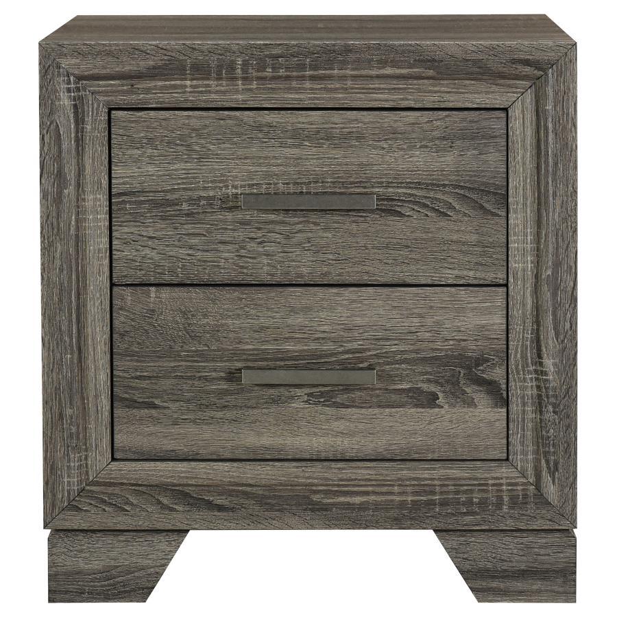 Wright 2-Drawer Nightstand in Brown Oak – Farmhouse Transitional Bedside Table with Durable Laminate, Wide Top & Storage Drawers for Bedroom Organization