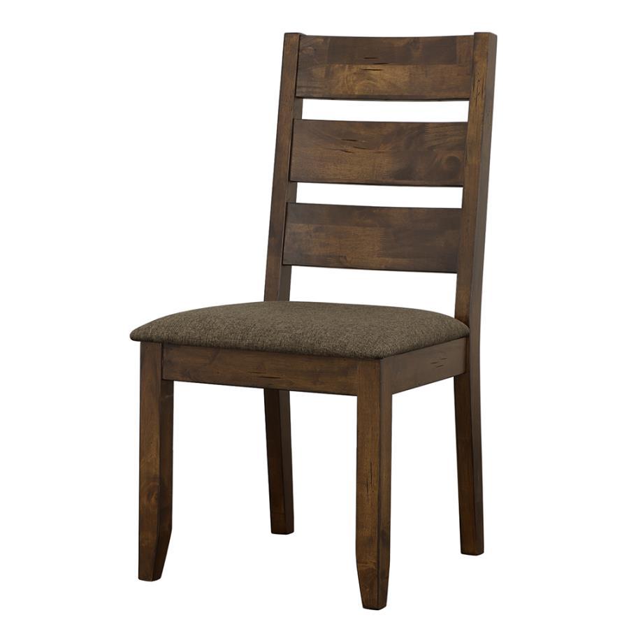 Alston - Wood Dining Side Chair Set of 2 in Knotty Nutmeg Finish with Rustic Slatted Back, Solid Hardwood Frame, and Padded Brown Upholstered Seat
