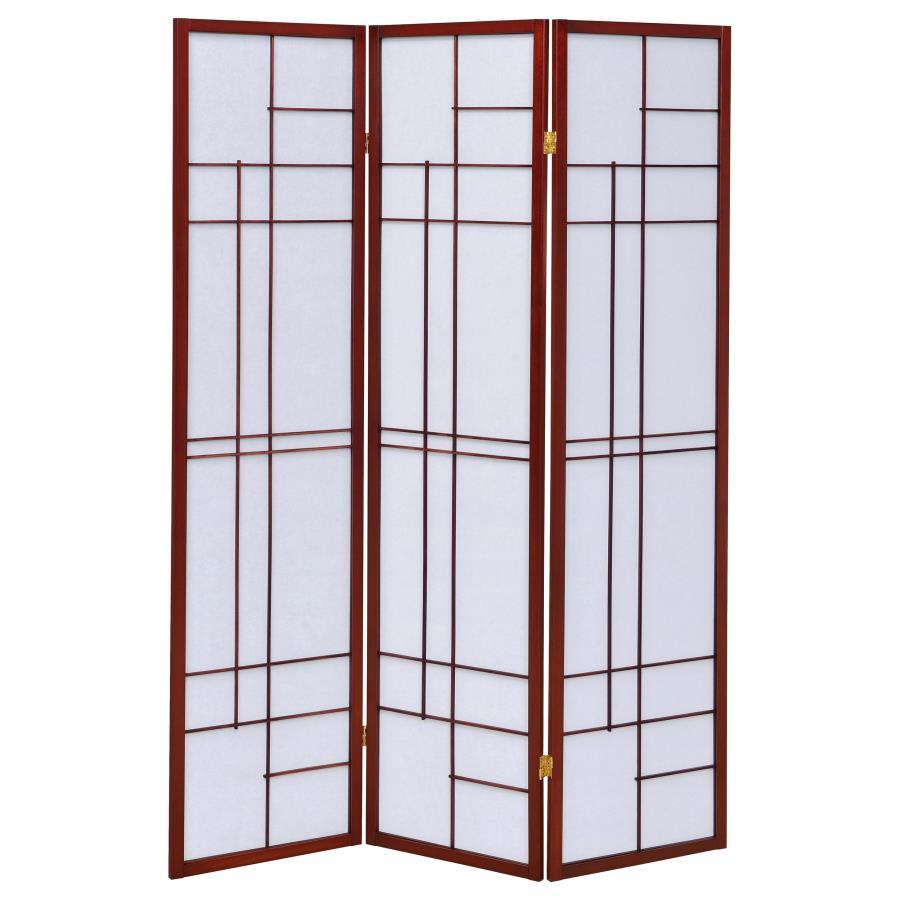 Katerina – 3-Panel Folding Shoji Room Divider Screen in Cherry Finish, Lightweight Privacy Partition with Translucent Panels