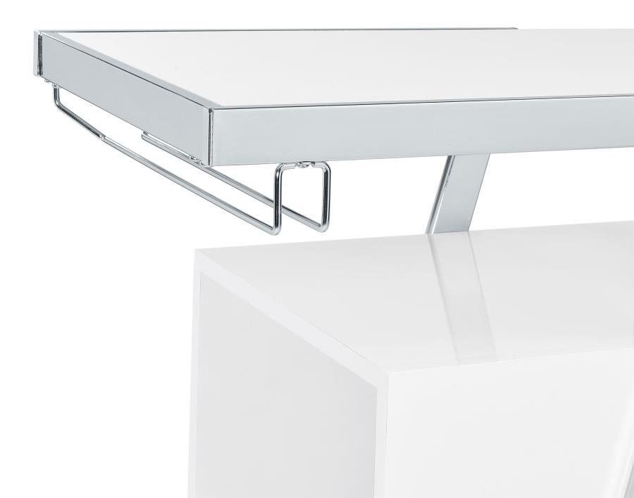 Araceli Freestanding LED Home Bar Cabinet – White High Gloss Finish, Contemporary Modular Design with Bottle Storage, LED Lighting, and Spacious Worktop