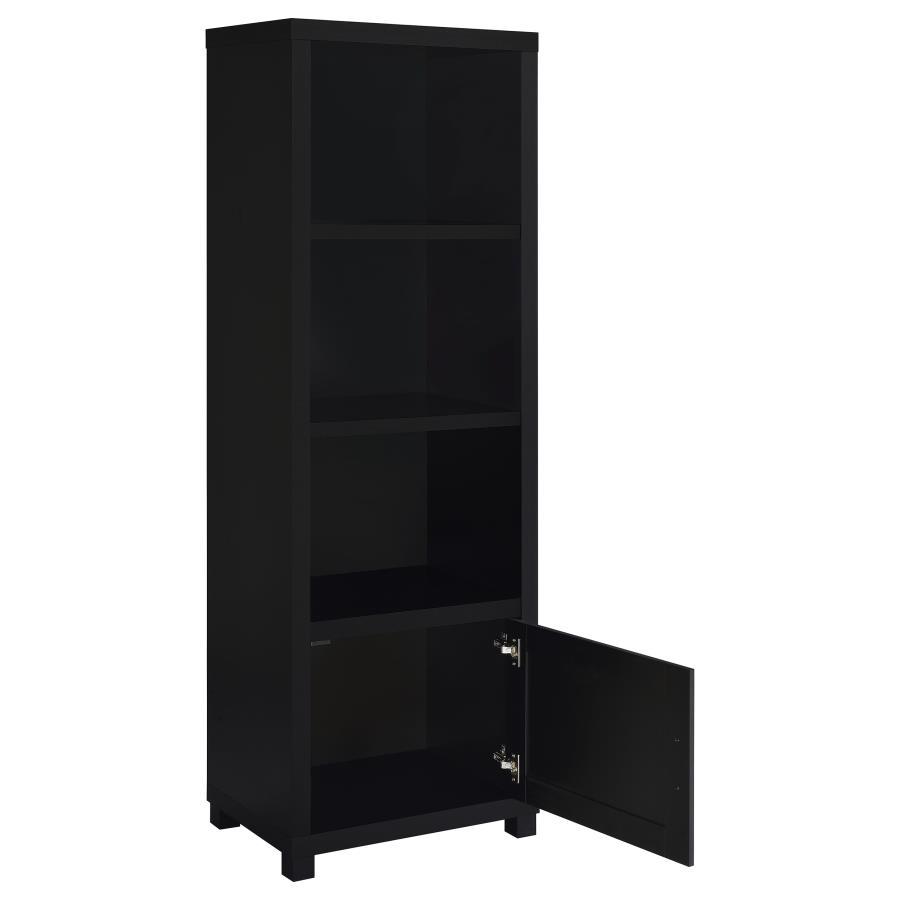 Jupiter 3-Shelf Engineered Wood Media Tower – Black, Single Door Cabinet, Minimalist Storage Bookcase, Contemporary Shelving Unit, 70.75"H