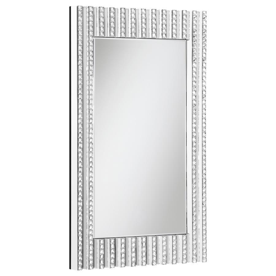 Aideen Acrylic Crystal Wall Mirror in Silver – Glam Rectangular Mirror with Beveled Glass & Faux Crystal Frame for Entryway or Bathroom