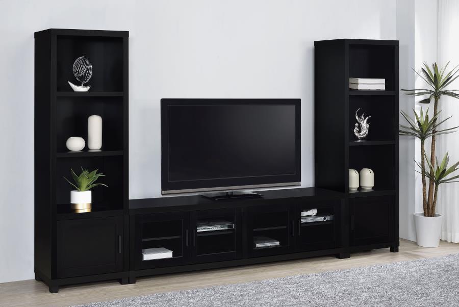 Jupiter 3-Piece Black Entertainment Center TV Stand – 79" Media Console with 4 Doors, 2 Media Towers, Adjustable Shelves, Modern Living Room Storage