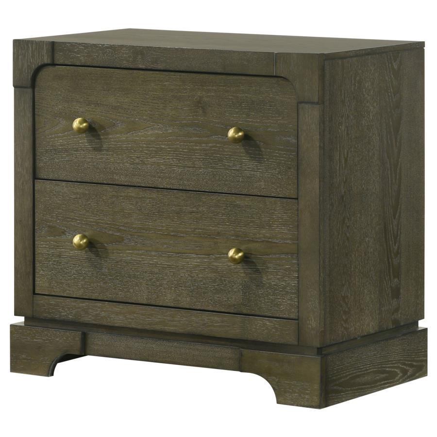 Gran Park 2-Drawer Nightstand Bedside Table – Dark Cocoa Finish with Brass Knobs, Felt-Lined Drawer & Smooth Glide Storage for Bedroom