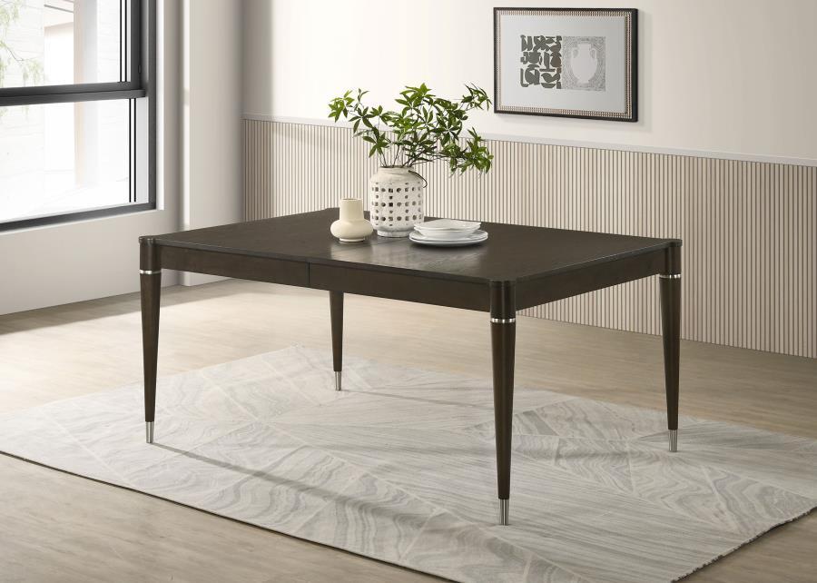 Reseda Extension Leaf Dining Table in Ash Brown – Contemporary Expandable Table with Metal-Capped Tapered Legs, Stylish Modern Design for Dining Room