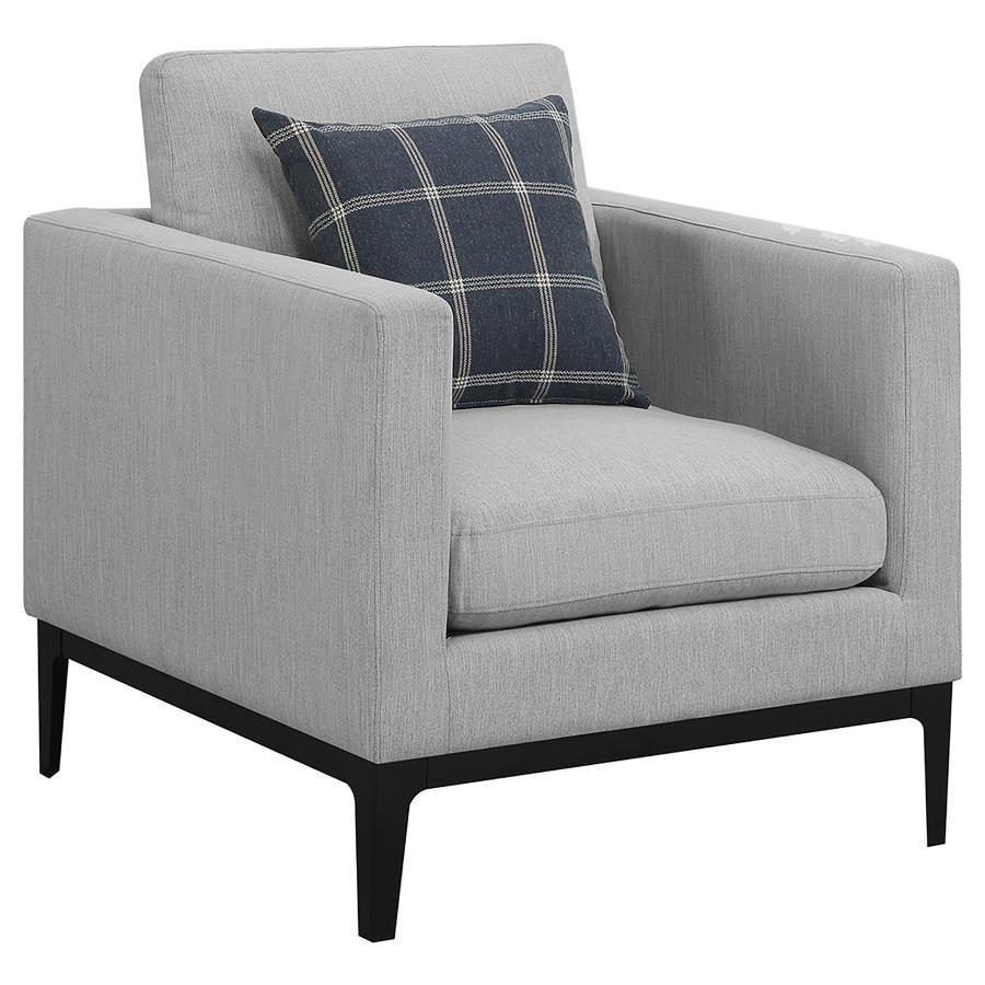 Apperson Upholstered Track Arm Accent Chair – Light Gray Fabric Modern Living Room Seating with Plush Cushions and Stylish Contemporary Comfort