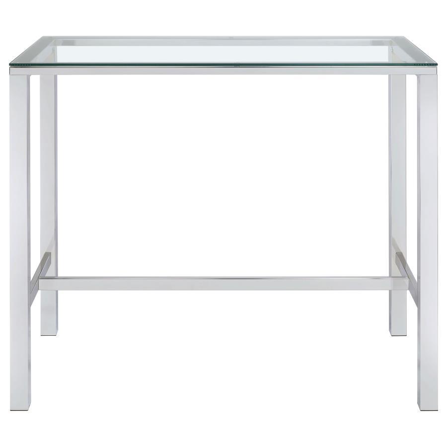 Tolbert Rectangular Glass Top Pub Bar Table in Chrome – Modern Home Bar Table with Sleek Design, Sturdy Metal Frame, and Contemporary Appeal