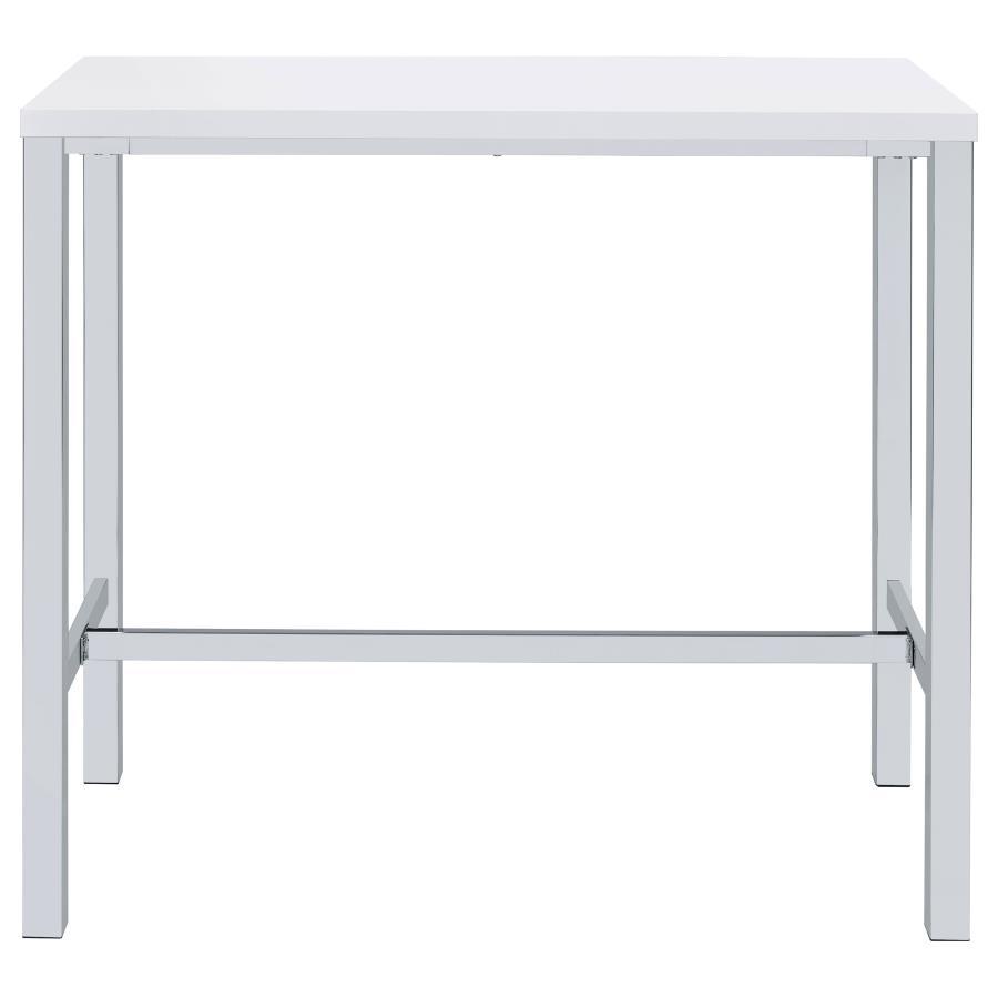 Natividad 5 Piece Pub Height Bar Table Set – White High Gloss Finish, Rectangular Table, 4 Matching Bar Stools, Chrome Frame, Modern Design