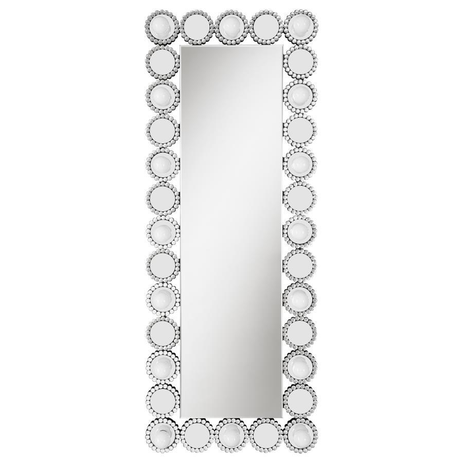 Aghes Wall Mirror with LED Lighting – Silver Hollywood Style Full-Length Accent Mirror with 16 Lights for Glamorous Entryway or Bedroom