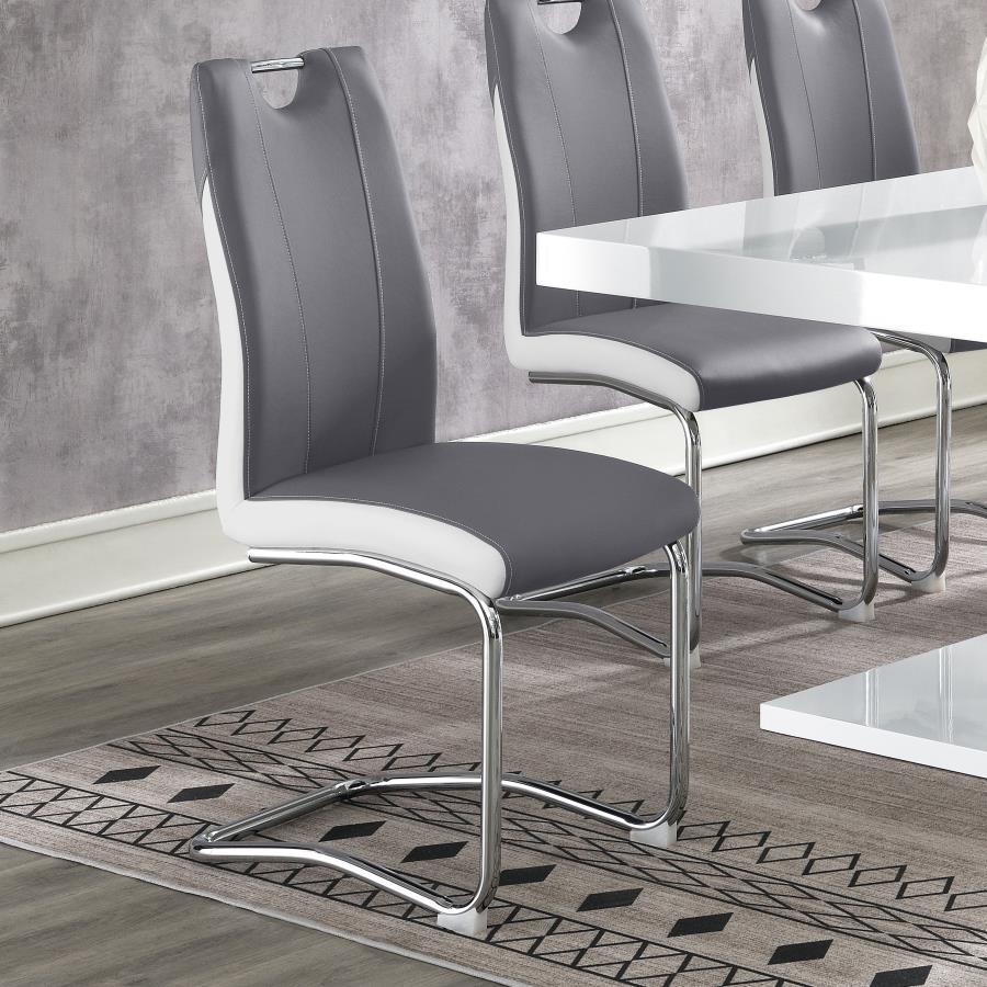 Brooklyn Upholstered Dining Side Chair Set of 4 in Gray – Modern Cantilever Design with Two-Tone Leatherette, Polished Chrome Base & Retro Flair