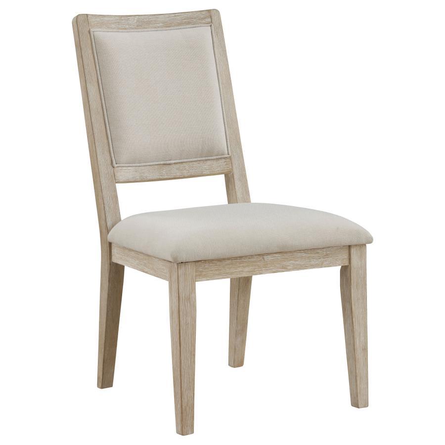 Trofello Cushioned Dining Side Chairs Set of 2 – White Washed Farmhouse Style with Soft Beige Upholstery and Tapered Wood Legs for Dining