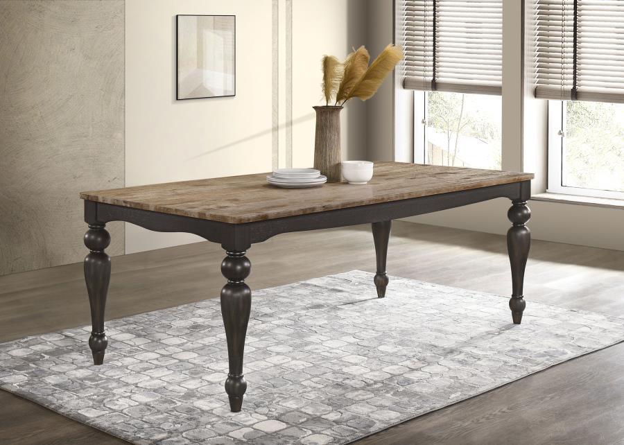 Bridget Rectangular Dining Table in Brown Brushed – Traditional Wooden Table with Turned Legs, Square Edge Top & Distressed Rustic Finish for Dining