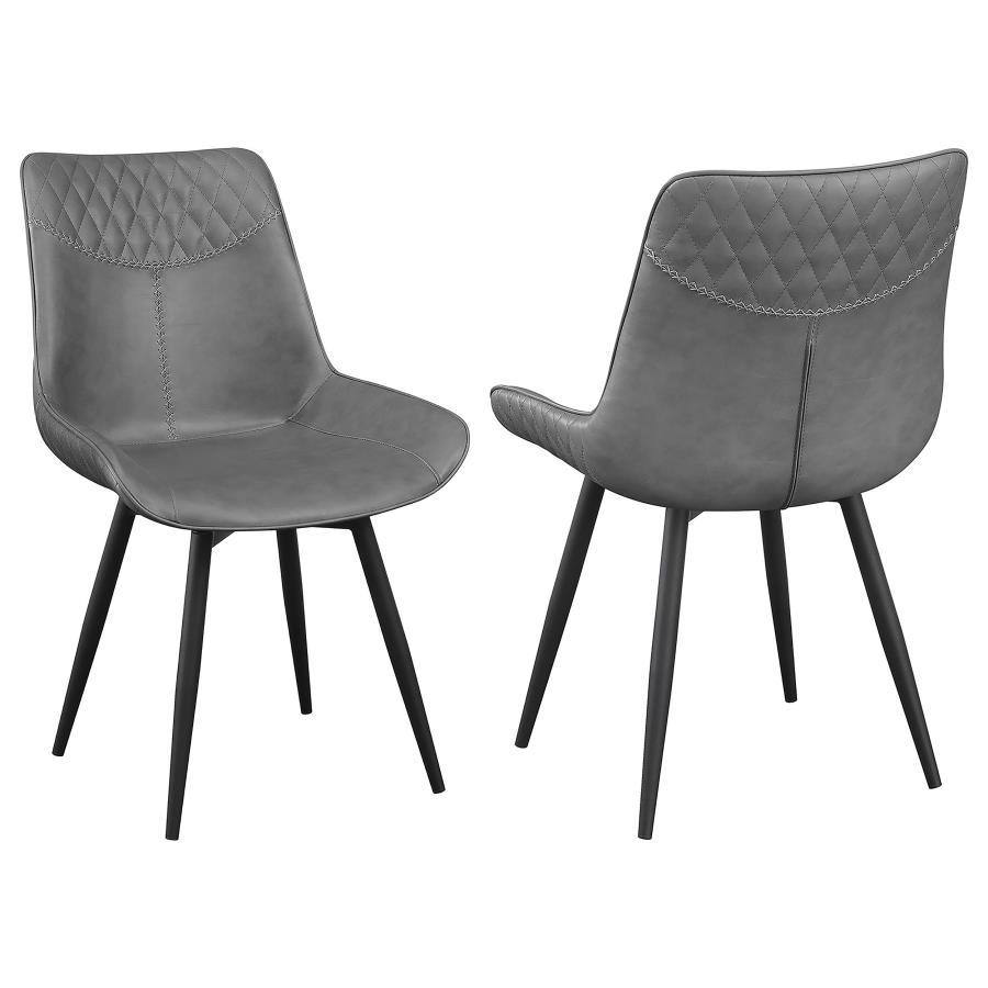 Brassie Upholstered Swivel Dining Side Chair Set of 2 – Gray Fabric with Plush Scooped Seat, Quilted Backrest, Cross-Stitched Details, Mid-Century Modern Style