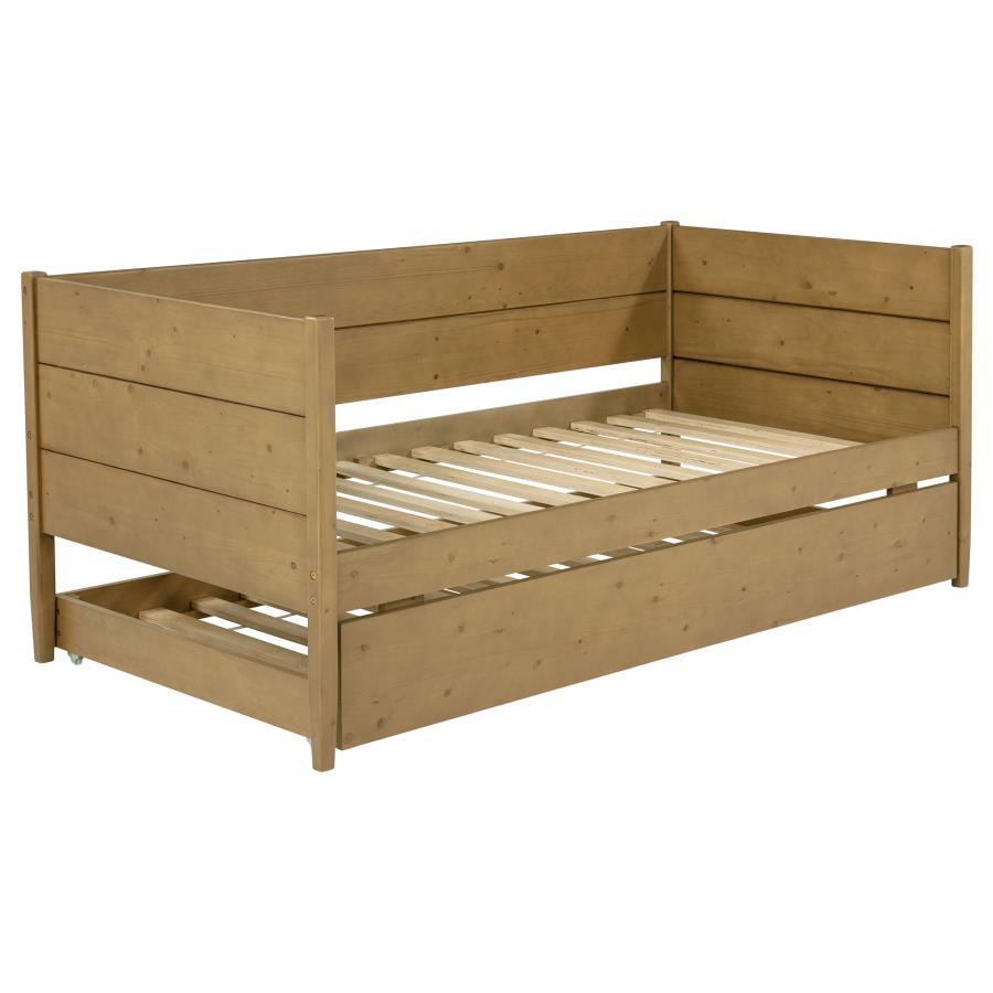 Calinda Wood Twin Daybed with Trundle – Natural Finish, Pine & MDF Construction, Rustic Transitional Design, Extra Sleeping Space, Guest Room Furniture